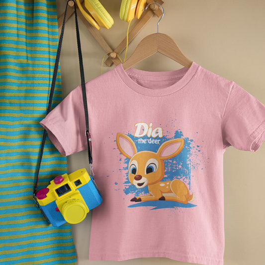 Dia the Deer Kids Cotton Round Neck Pink Color T-Shirt