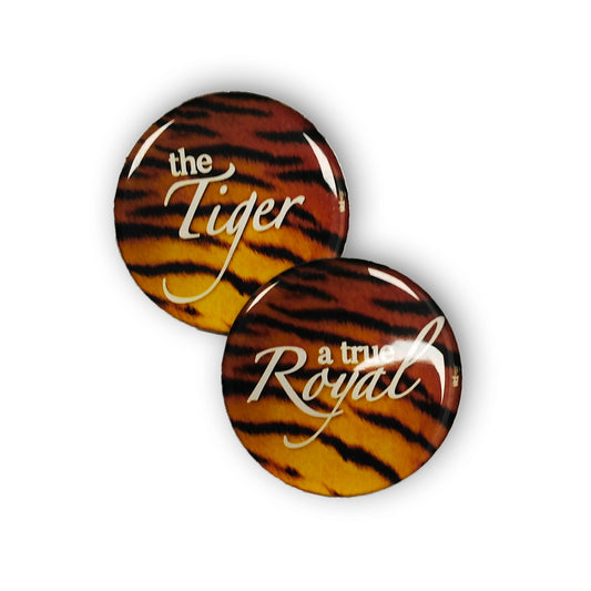 A True Royal Tiger Skin Premium and Stylish No Pin Twin (Double Sided) Stainless Steel Badge