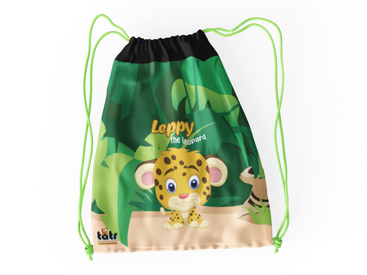 Leppy the Leopard - Beautiful Modern Premium small Multipurpose Drawstring Bag for Kids