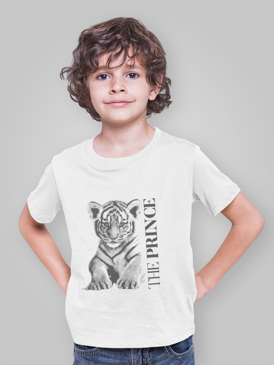 Tiger Prince - Bring the Jungle King to your kids Closet Round Neck Cotton T-Shirt for Kids (White)
