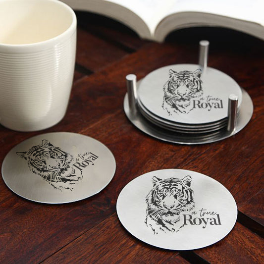 Tiger - Keep Your Drinks in Place with Premium Anti-Slip Stainless Steel Message Coasters Set (Set of 7)