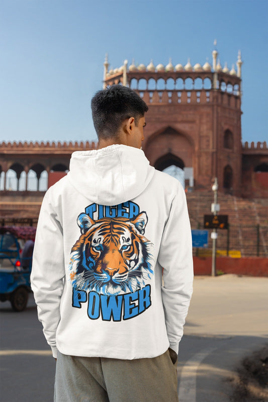 Tiger Power Hoodie - Get lost in the Nature with Premium & Stylish Cotton Printed Pullover Hoodies for Adults (White)