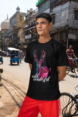 Neon Deer - A Premium Neon printed cottton round neck T-shirt (Black)