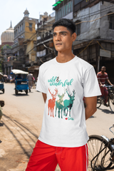 Wild Wonderful Deer - Premium Cotton Woderful Designed Roundneck T-Shirt (White)