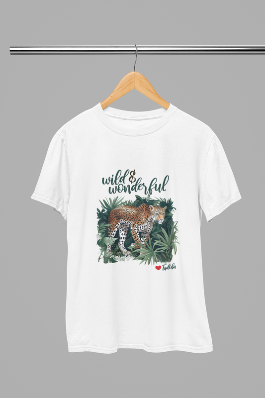 Wild Wonderful Leopard - Premium Cotton Woderful Designed Roundneck T-Shirt (White)