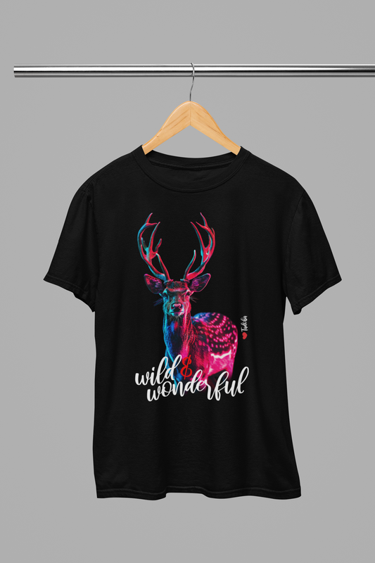 Neon Deer - A Premium Neon printed cottton round neck T-shirt (Black)