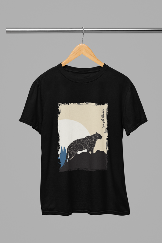 Jungle Diaries Leopard - A Premium Black printed designed cottton round neck T-shirt (Black)