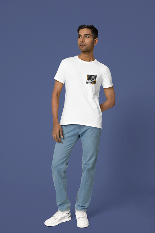 Pocket designed trendy cool round nect cotton White Tshirt - Leopard Pocket