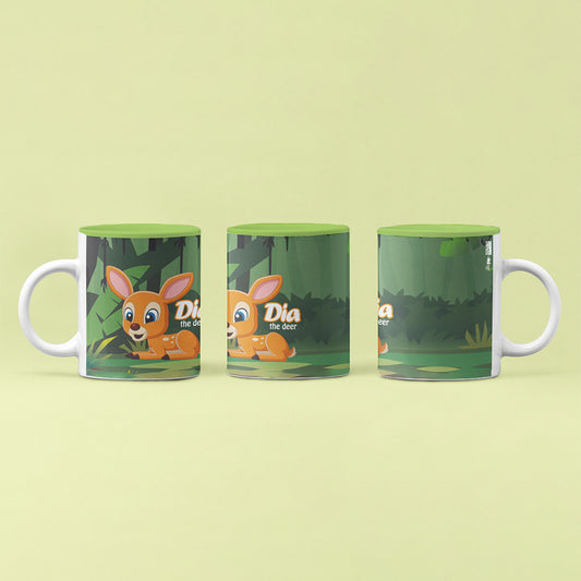 Dia the Deer - Sip in style Animal Special Green Inside Adorable ceramic Mug for kids