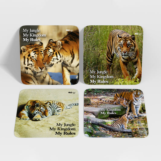 Tiger - High Defination Coasters set for your High Quality Drinks, MDF (Recycled Wood) Wooden Coasters Set (Set of 5)