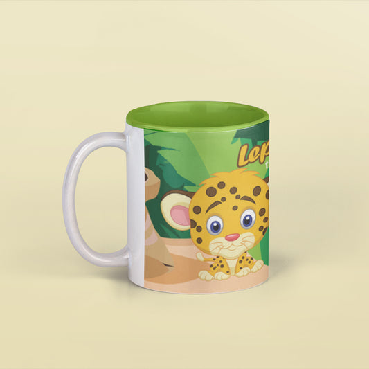 Leppy the Leopard - Sip in style Animal Special Green Inside Adorable ceramic Mug for kids