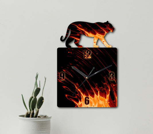 Tiger Fire - Roar Into Time MDF (Recycled Wood) Cutout Wall Clock